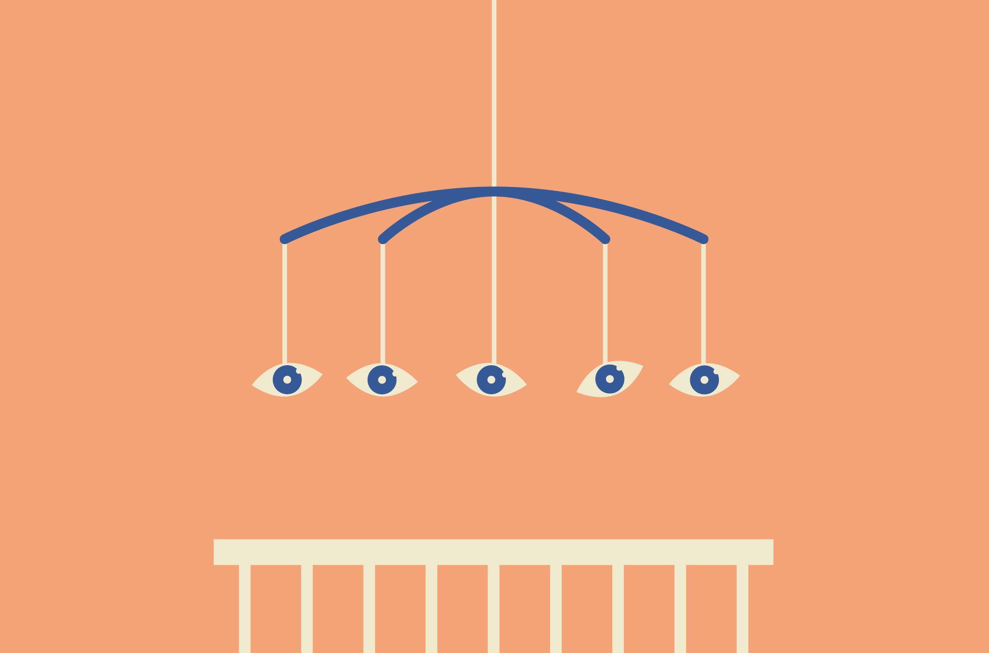 Baby crib mobile with eyes.