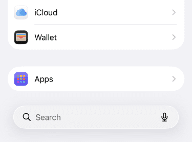 iPhone Settings screen showing the Apps option.