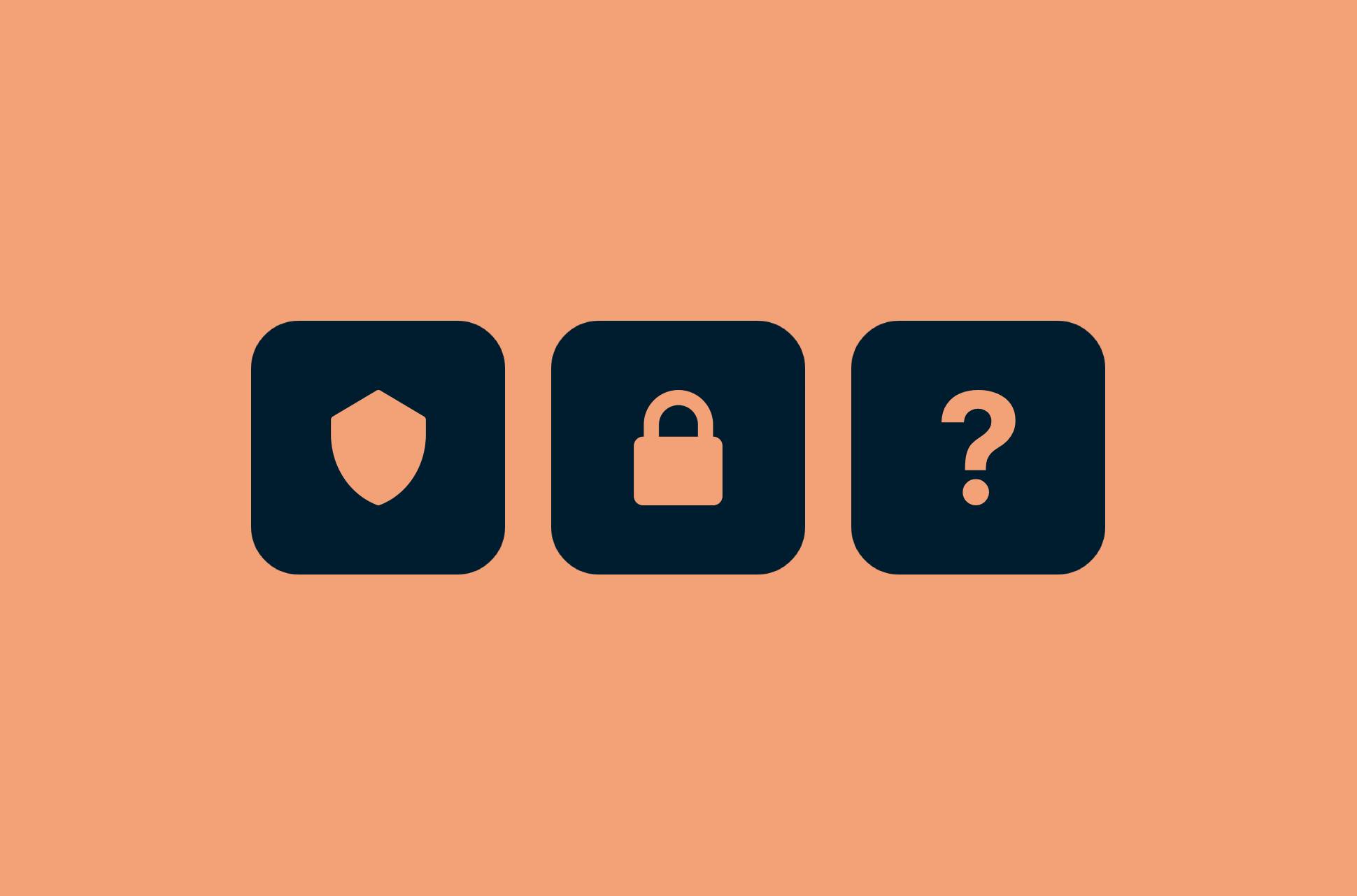 Shield, padlock, and question mark.