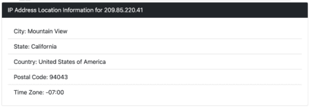 details showing location of IP address