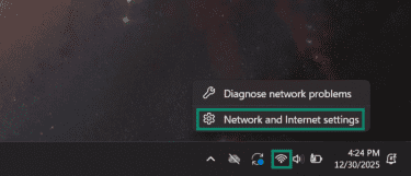 Accessing Network and Internet settings on Windows 11.