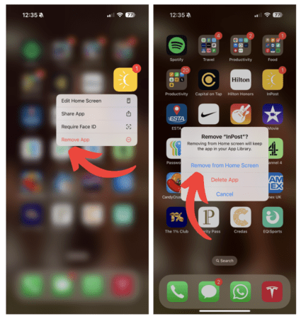 Screenshot of how to hide apps on iPhone
