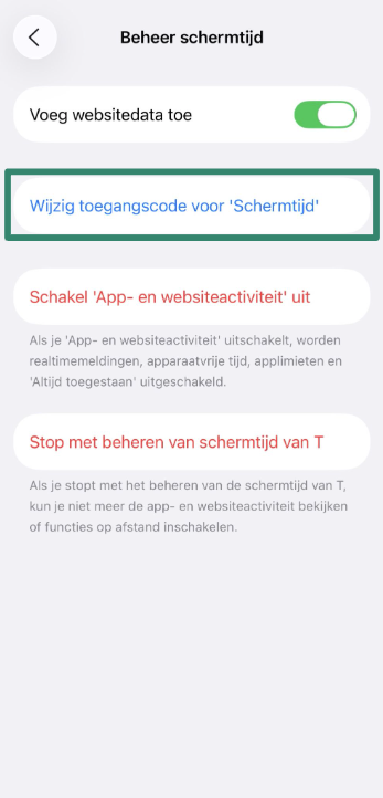 Family list with child’s name selected in iPhone Settings.