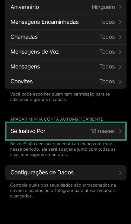 The Telegram "If Away For" button on iPhone.