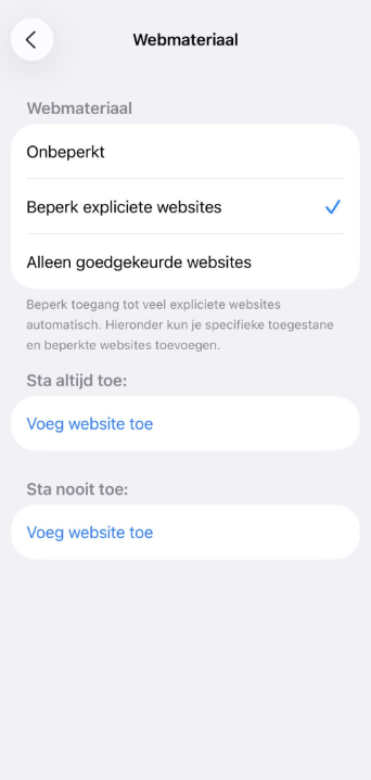 iPhone screen showing how to restrict websites.