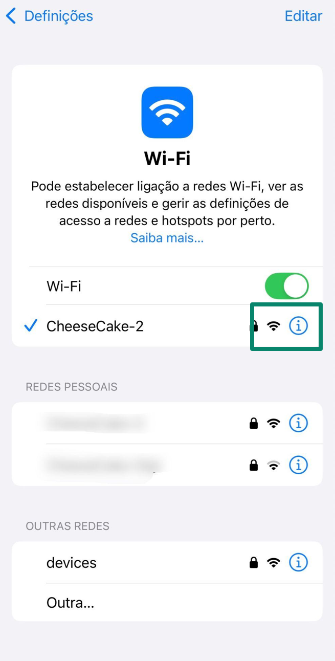 iPhone WiFi menu displaying connected network details