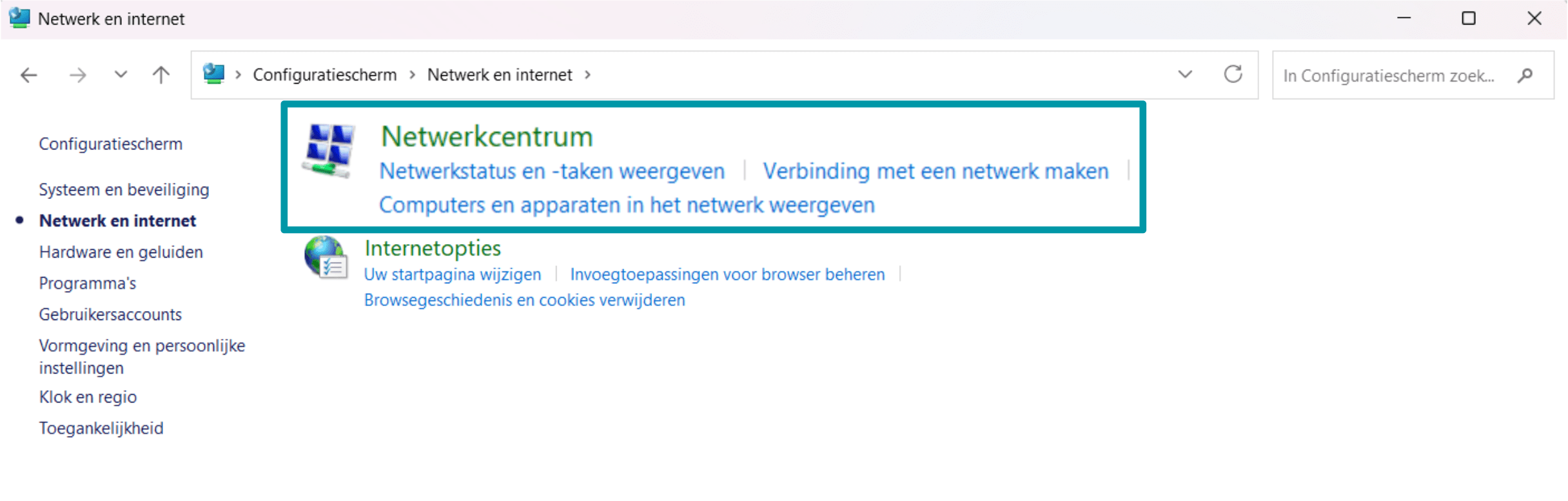 Click Network And Sharing Centre Nl