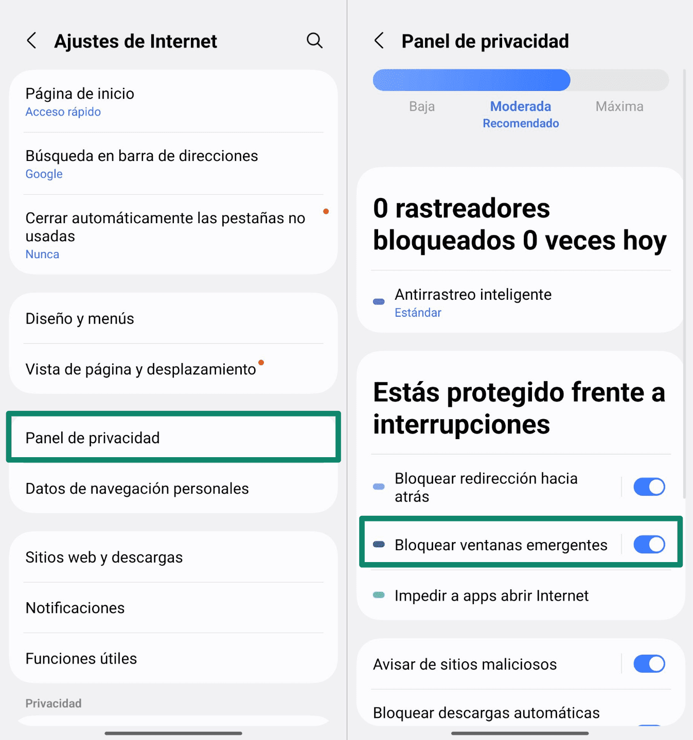 Tap Block Pop Ups Es