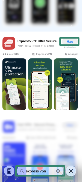 Installing ExpressVPN from Apple App Store.