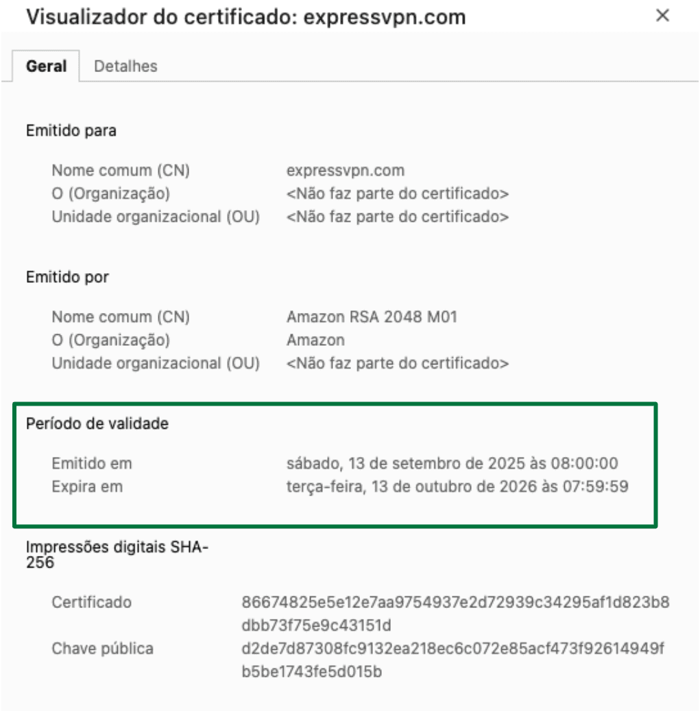 Example of a valid TLS/SSL certificate with the issue and expiry date highlighted.
