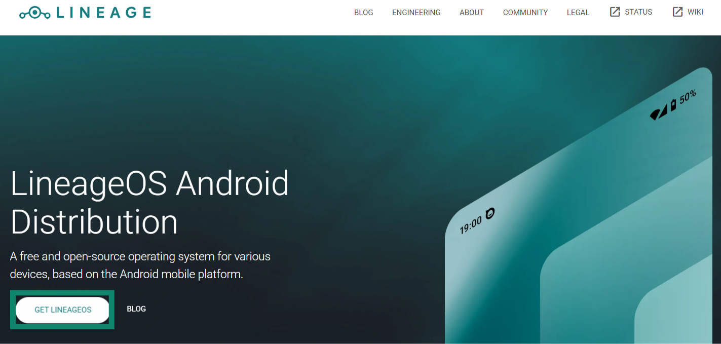 LineageOS website homepage with download button