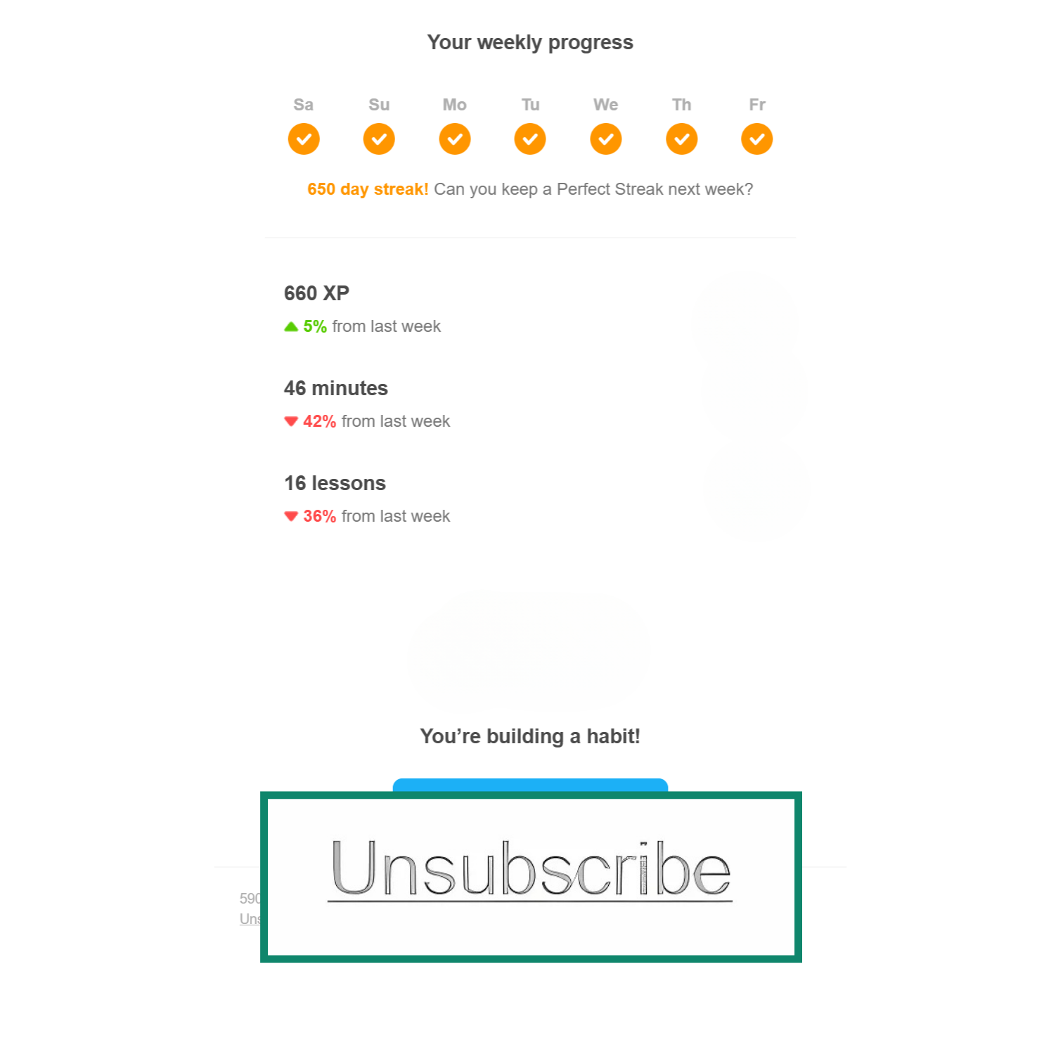 An email showing a highlighted unsubscribe link at the bottom of a promotional email.
