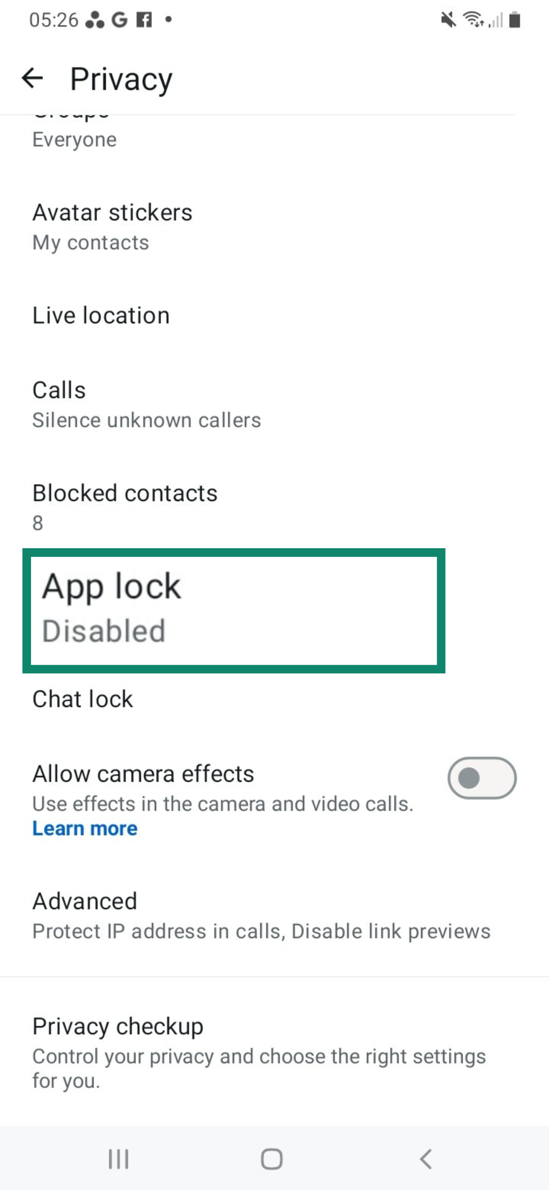 App lock function in WhatsApp.