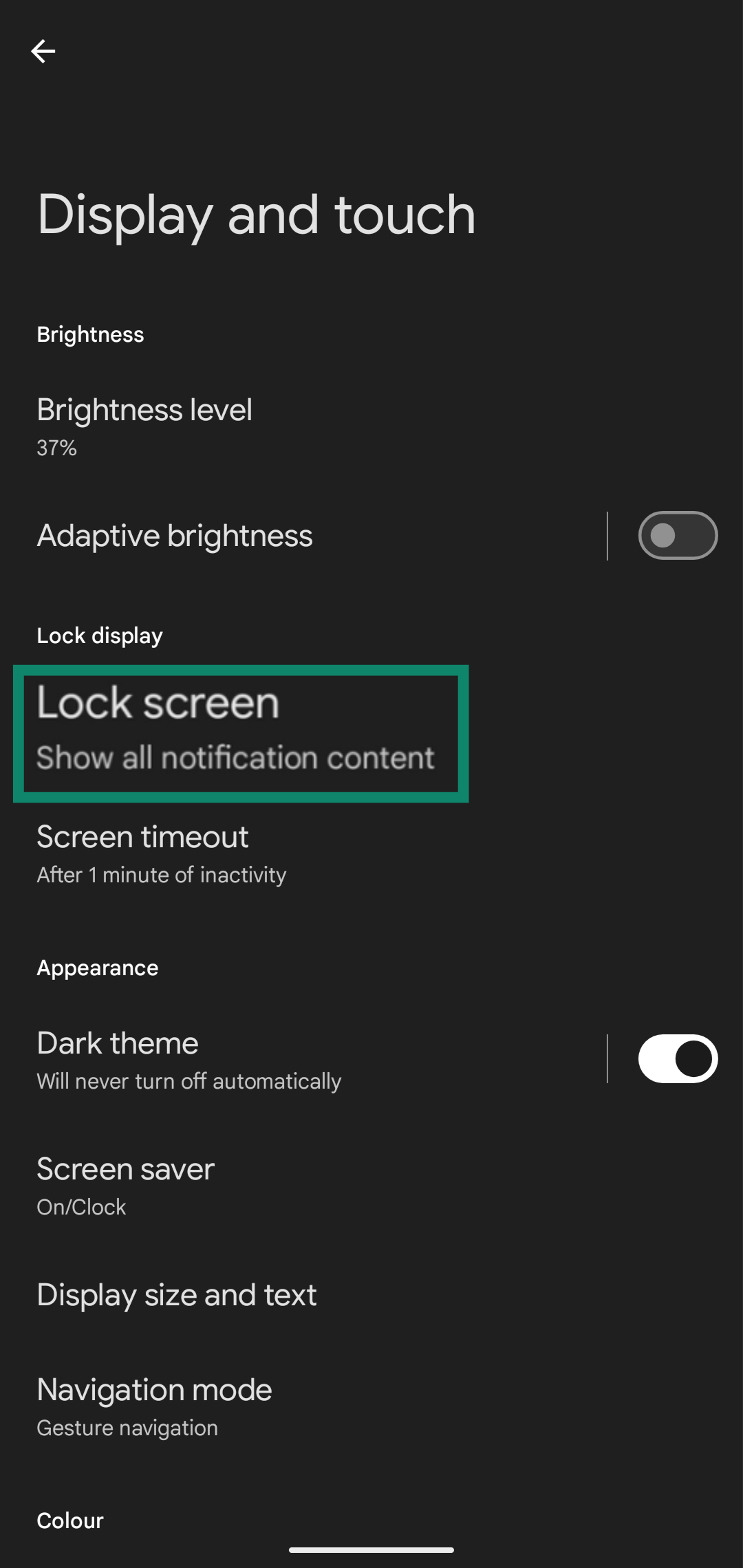 Accessing lock screen customization from Google Pixel settings