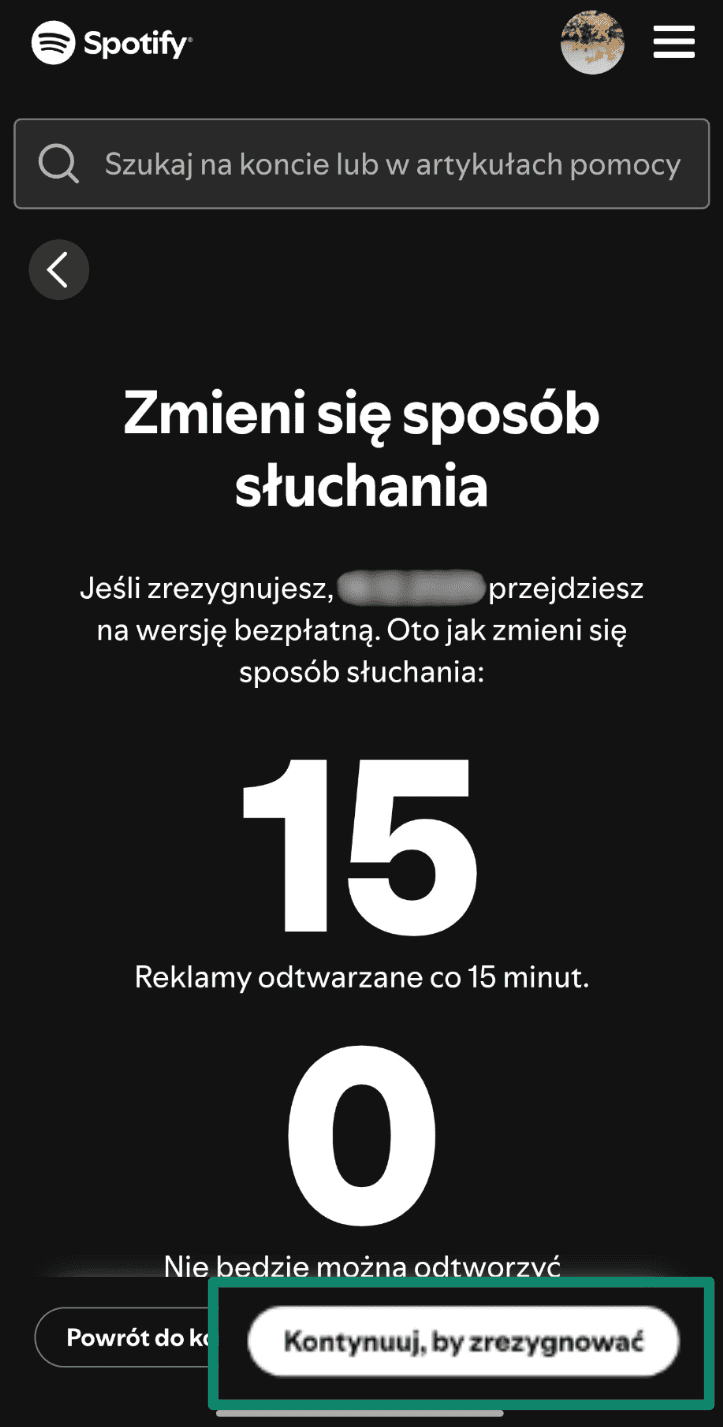 Select Continue To Cancel Pl