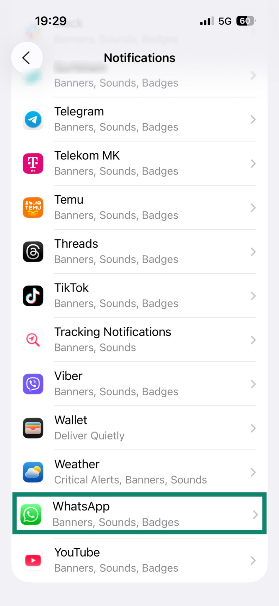 The Notifications settings on an iPhone.