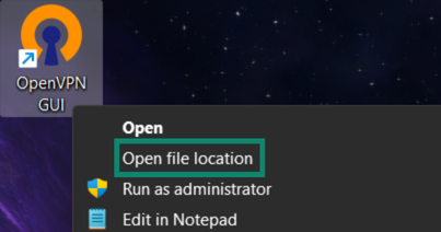Accessing OpenVPN GUI client installation folder.