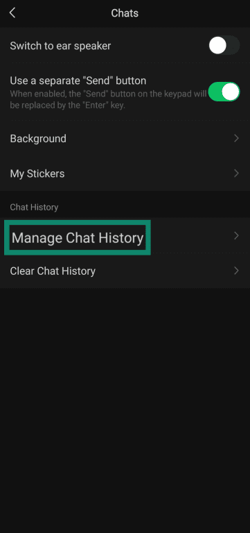 Accessing WeChat Manage Chat History menu.