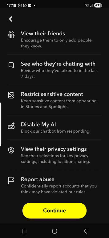Screenshot of the parental Family Center introduction screen.