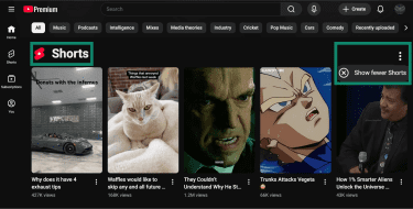 YouTube's Show fewer Shorts option and where to find it.