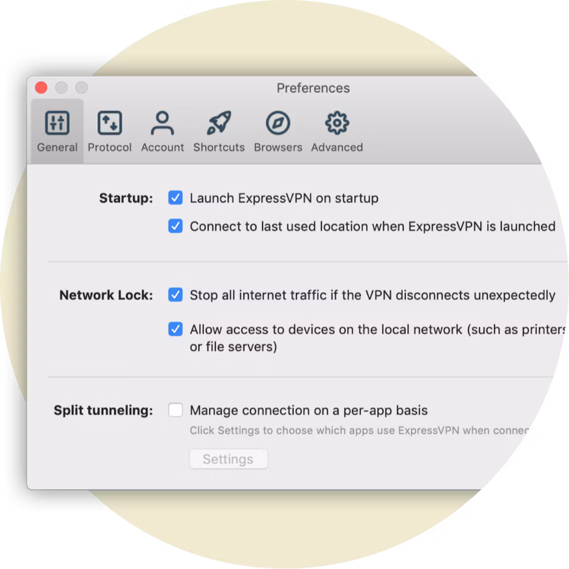 Preferences menu showing Network Lock settings for Mac.