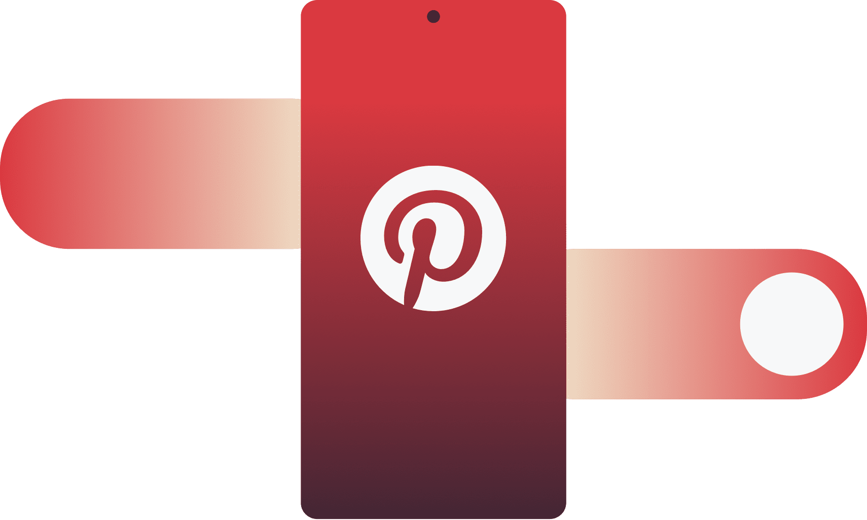 Il logo di Pinterest su un dispositivo mobile con il gesto dello swipe che lo attraversa.