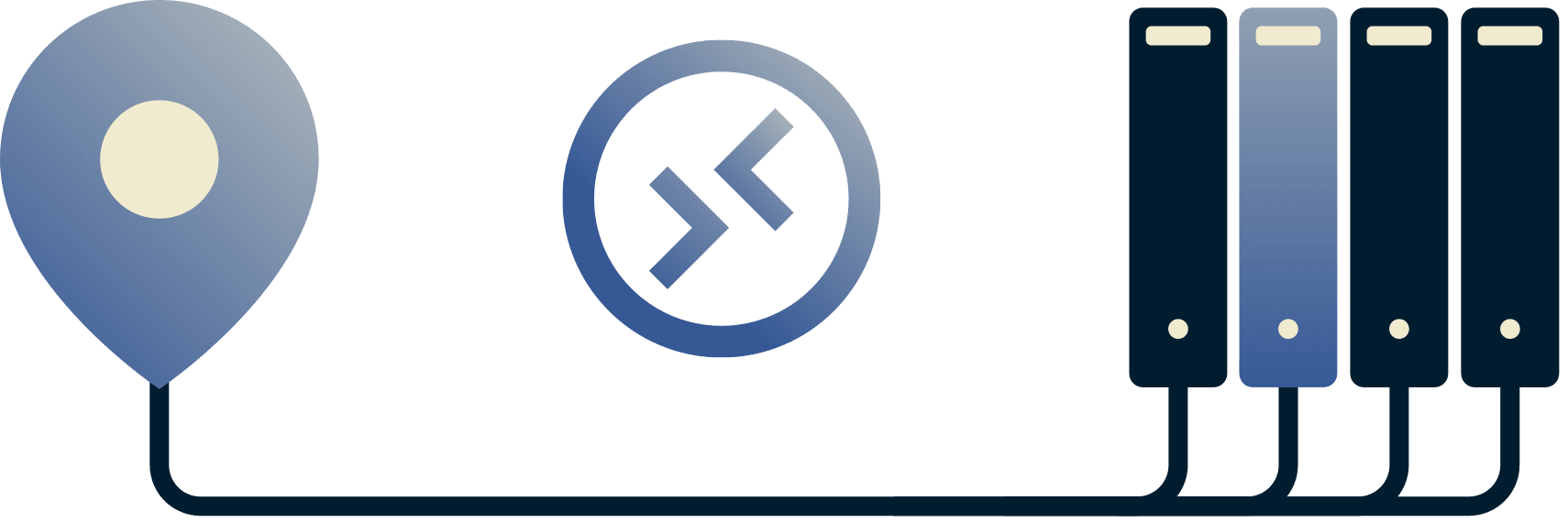 Diagrama de alguém conectado por desktop remoto a uma rede de escritório.
