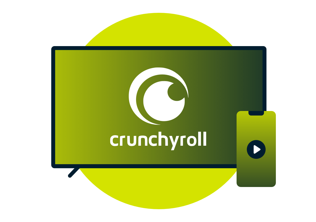 TV-skjerm med Crunchyroll-logo.