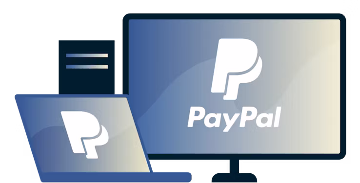 A desktop and laptop with the PayPal logo.