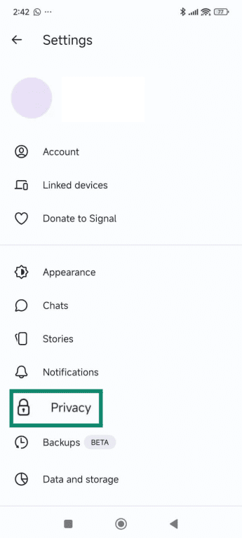 In the Settings menu, select the Privacy option
