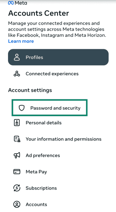 Open Password and security settings.