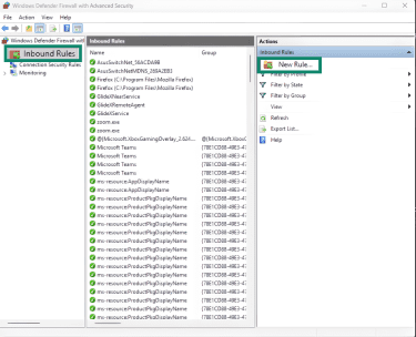 Setting a new rule in Windows Defender Firewall with Advanced Security to create a custom rule to block or limit ICMP traffic.