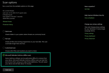 Offline Scan highlighted in Scan options.