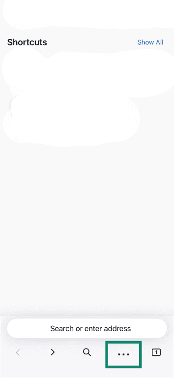 The iOS Firefox app, emphasizing the three-dot menu at the bottom.