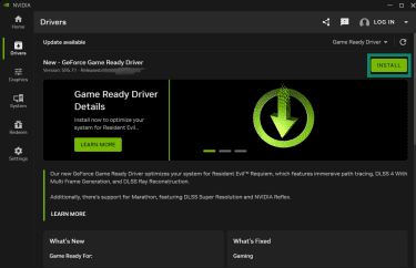 The official Nvidia app, with the Install button highlighted.