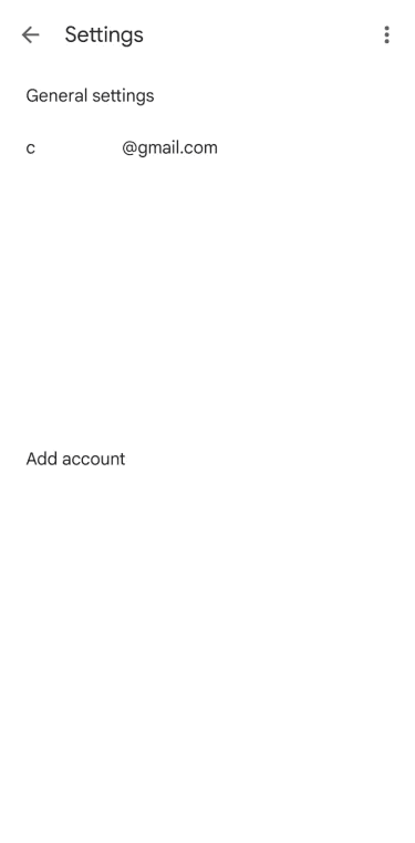 Gmail mobile Settings screen showing the account list.